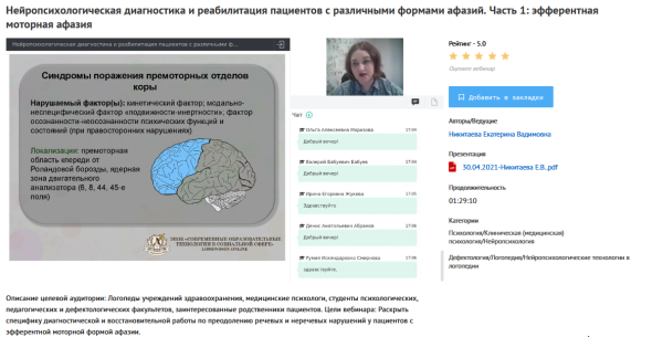 [УИПКиП] Вебинары Нейропсихологическая диагностика и реабилитация пациентов с различными формами афазий (Екатерина Никитаева)