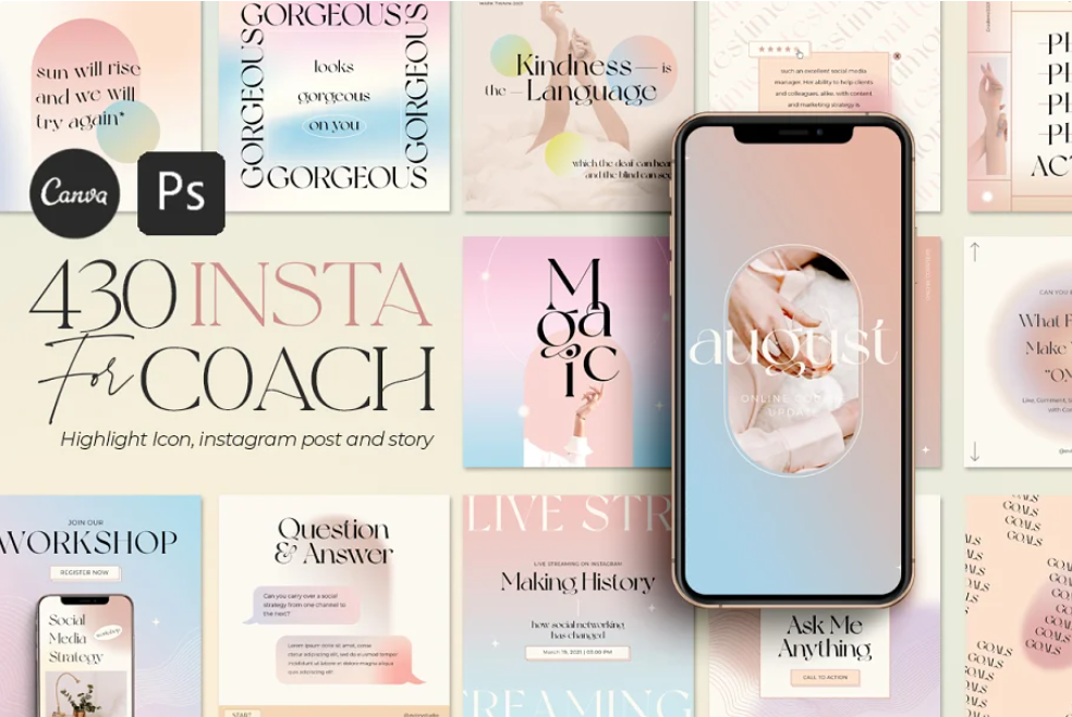 [CreativeMarket] Instagram Gradient Coach. Canva PS / Шаблоны для инстаграм (Eviory)
